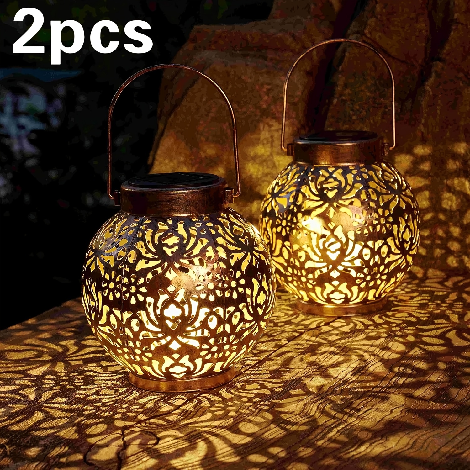 TEMU 2 Sets Of Outdoor Courtyard Solar Hanging Lamps, Exquisite Lattice Lotus Pattern Solar Led Lights With Vibrant Lighting Effects, Outdoor Hanging
