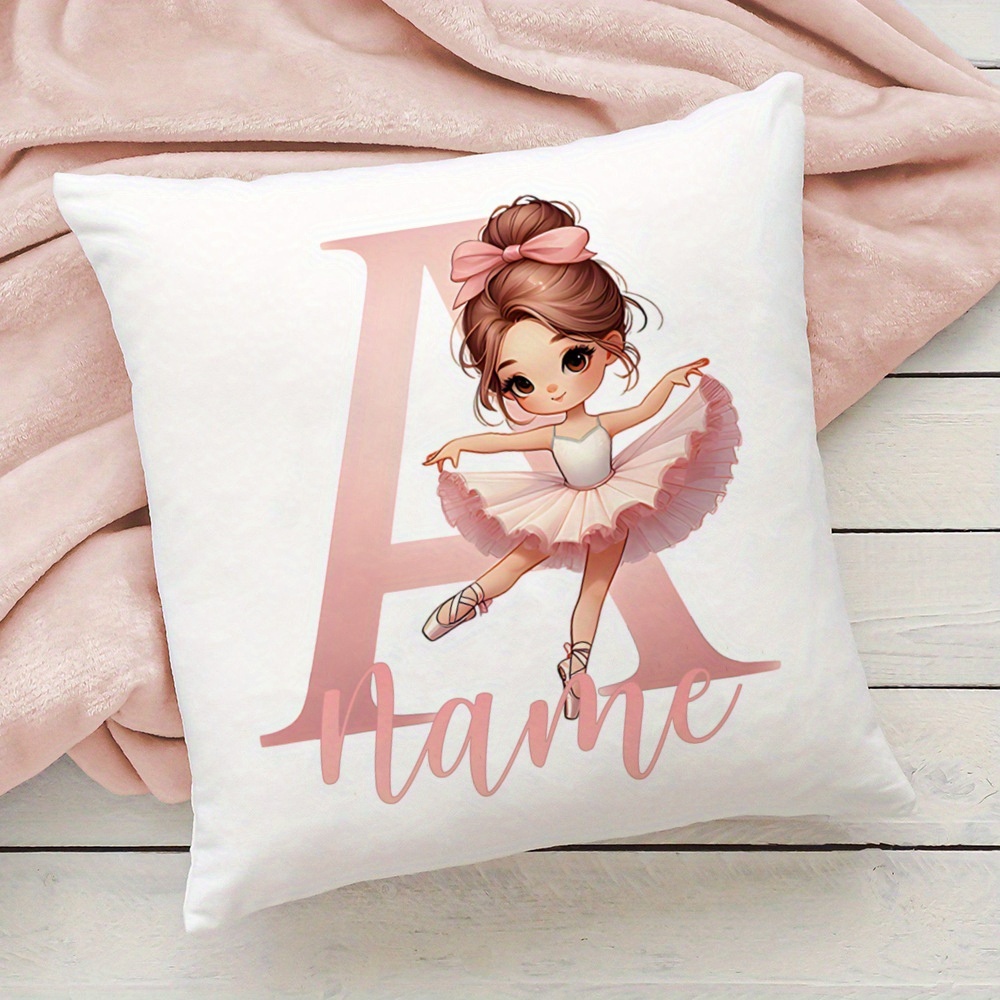 Image of Personalized Ballet Dancer Design Pillowcase Custom Name Initial Room Sofa Decoration Pillowcase Birthday Shower Gifts, Festival Gifts