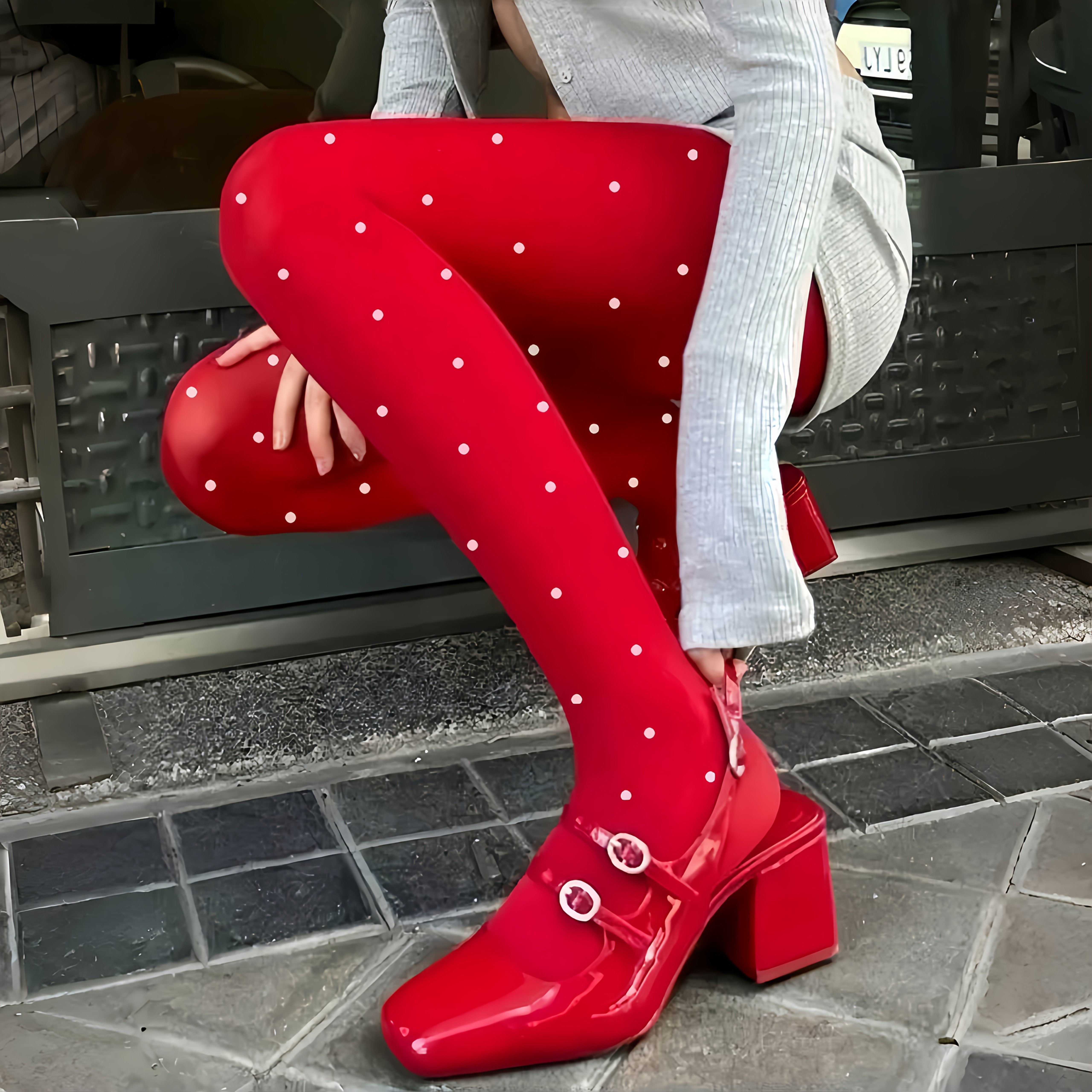 1 Pair Of Women's Autumn Thin-style Fashionable Trendy Polka Dot High-stretch Tights For Parties, Casual , Shopping, And Dates