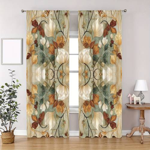 2pcs vintage floral curtains polyester rod pocket installation semi transparent fade resistant for living room bedroom dining room decor curtains for living room