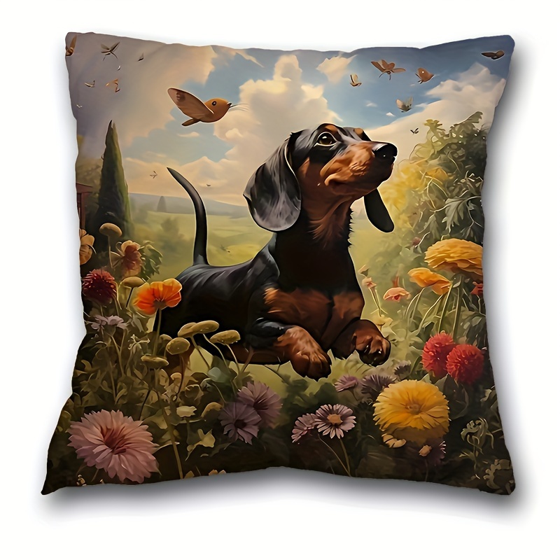 

1pc, Cute Puppy Print Short Plush Throw Pillow (17.7 "x17.7"), Animal Themed Throw Pillow Case, Home Decor, Room Decor, Bedroom Decor, Architectural Collectible Accessories (pillow Core Not Included)