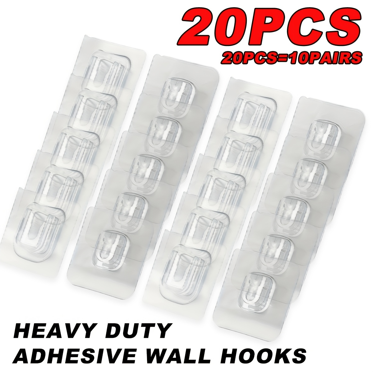 TEMU 40/20pcs - Heavy Duty Adhesive Wall Hooks For Routers, Outlets And Frame Finishing - No Drilling, Waterproof Secure Storage Solution With Strong