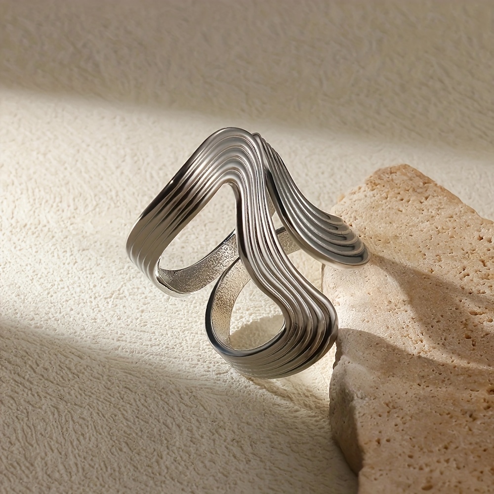 TEMU Bague ouverte en acier inoxydable avec un design torsadé - doré et argenté, parfaite pour un , les fêtes et les vacances, cadeau idéal ,