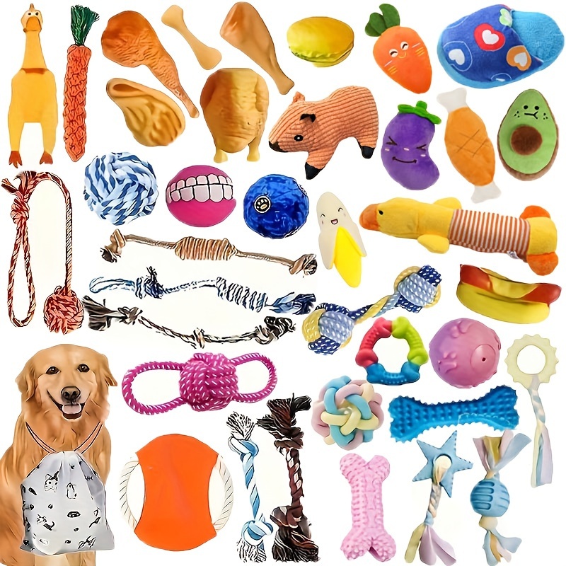 

6/12pcs Dog Chew Toys Set - Plush, Rope, Tpr & Silicone Teething Toys For Puppies - Dental Cleaning & Interactive Play - No Batteries Required - Ideal For Small Dogs