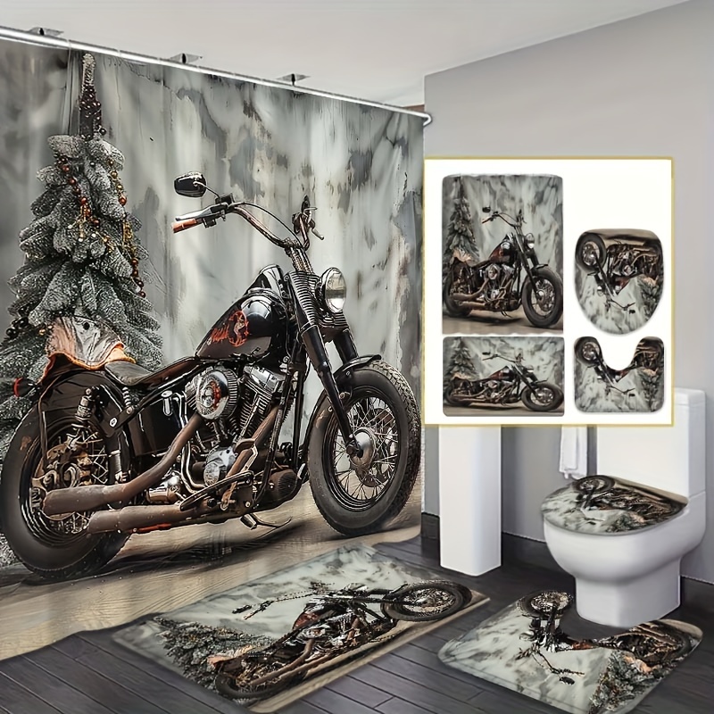 

1/4pcs Motorcycle Pattern And Mat Set, , Bathroom Mat, Bathroom , , Bathroom Mat, Toilet U-shaped Pad, Toilet , 12