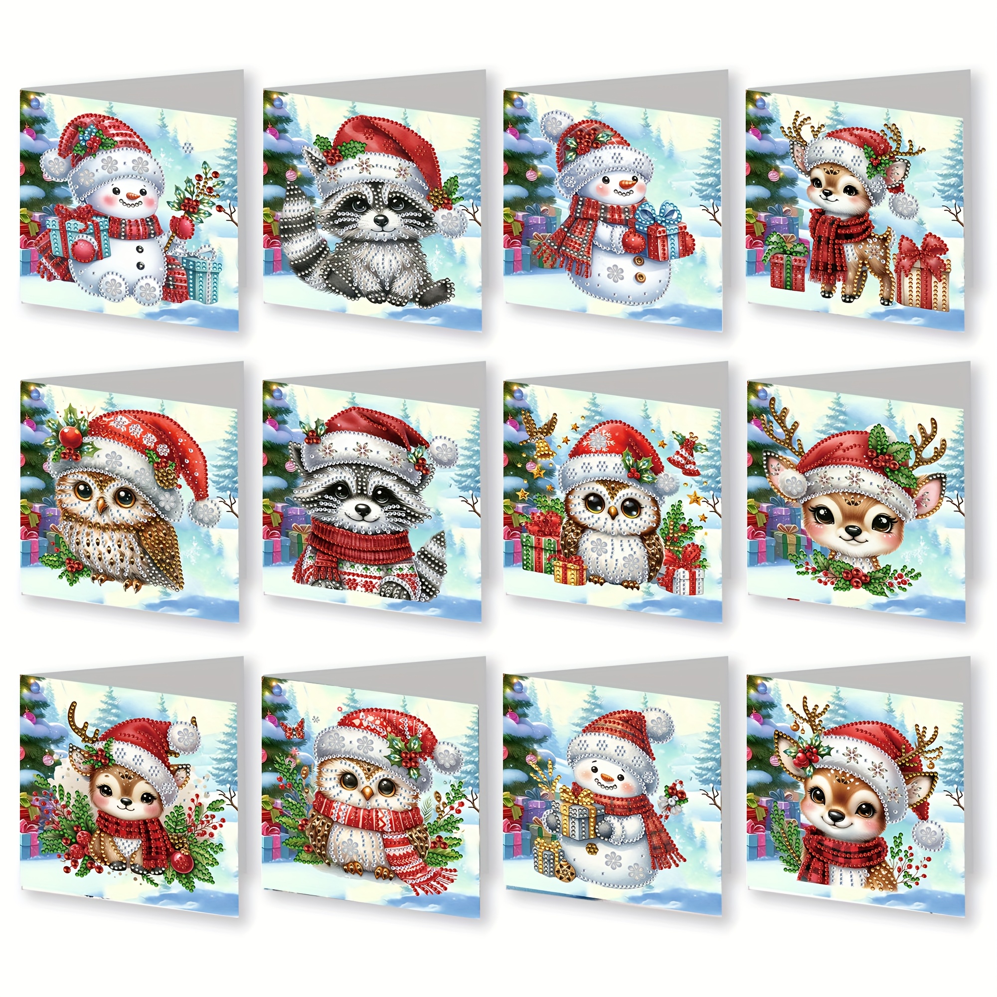 TEMU 12pcs Diamond Painting Kit: Cute Cartoon Snowman And Animal Christmas Cards. Your Wishes And To Elders, , , And More. The Of Maksai Products