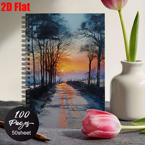1pc 2d flat spiral notebooks a5 spiral bound notebooks with whimsical snowy illustration road inspiration notebook back to school gift suitable for back to student notebooks