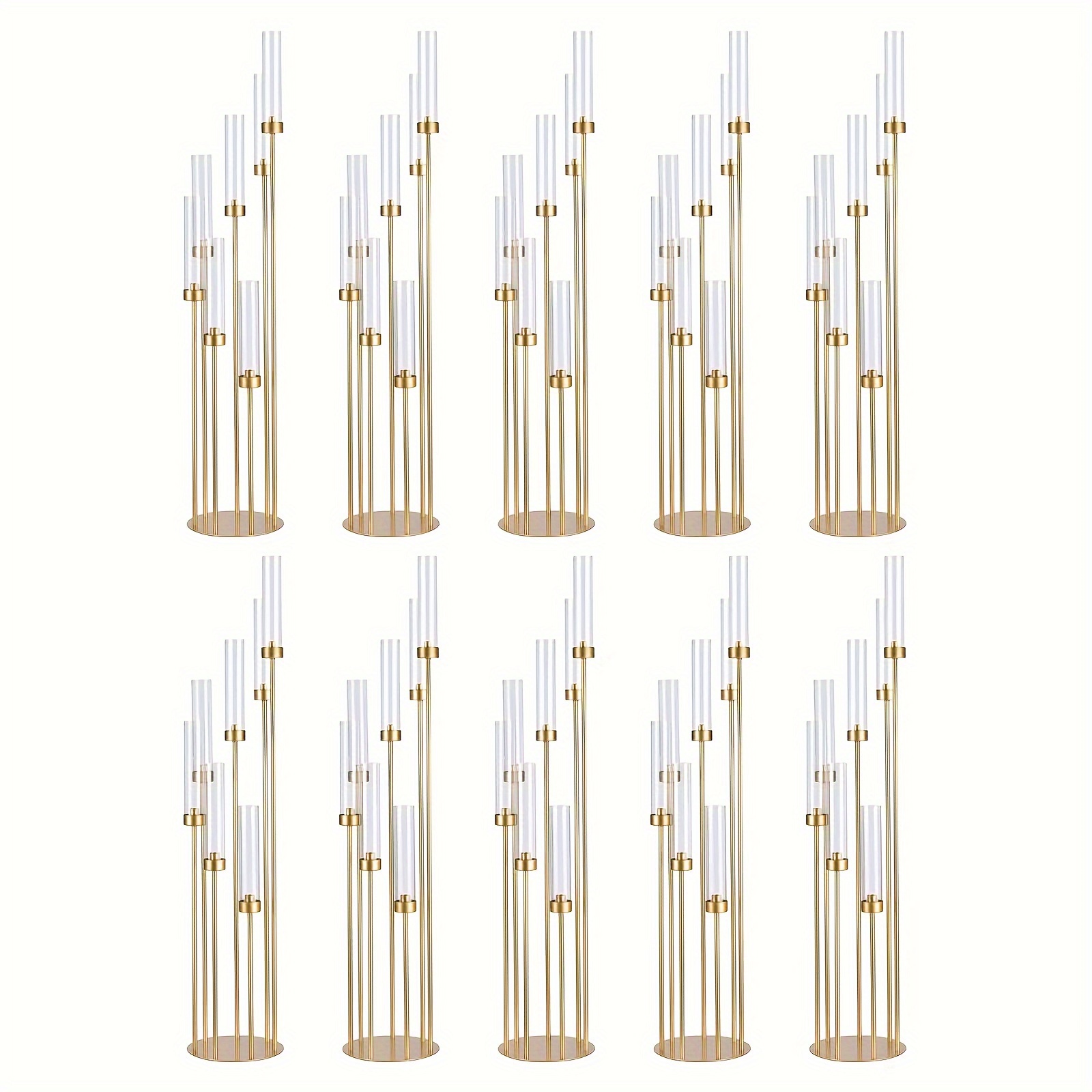 

48in Tall 7 Arms Candle Holder Candelabra For Table Centerpiece Decor, Golden Candle Sticks Holder With Clear Acrylic Shade For Wedding Party Banquet Birthday Decoration Centerpieces