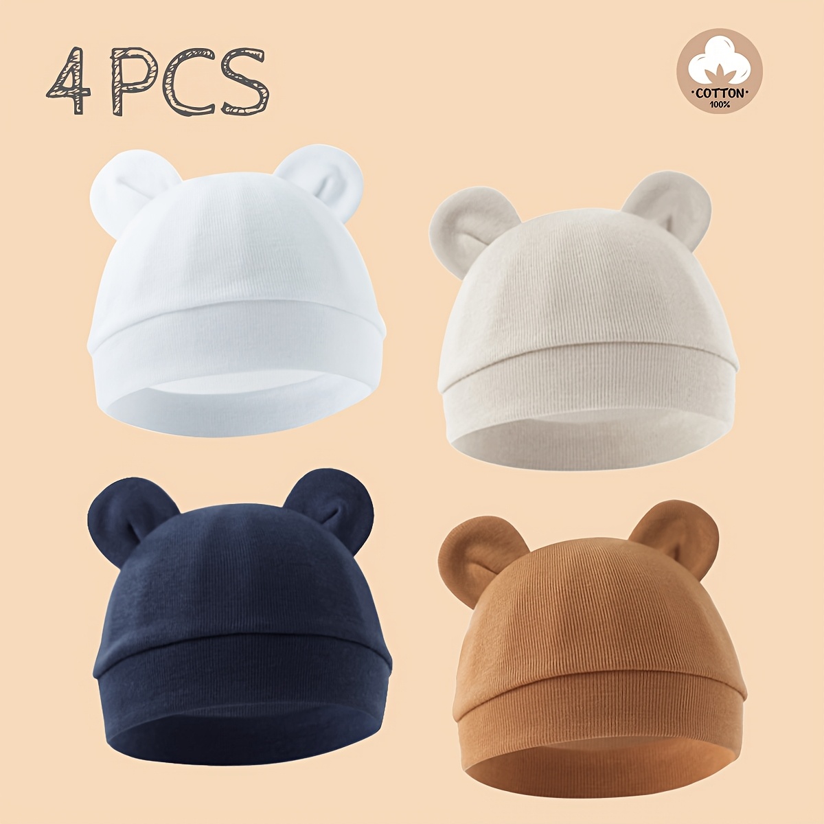 Image of 4pcs Baby Bear Tire Cap, Soft, Lightweight Breathable And Protective Cap, Suitable For Girls And Boys Warm Protection Use, Suitable For Birthday, Thanksgiving, New Year Gifts