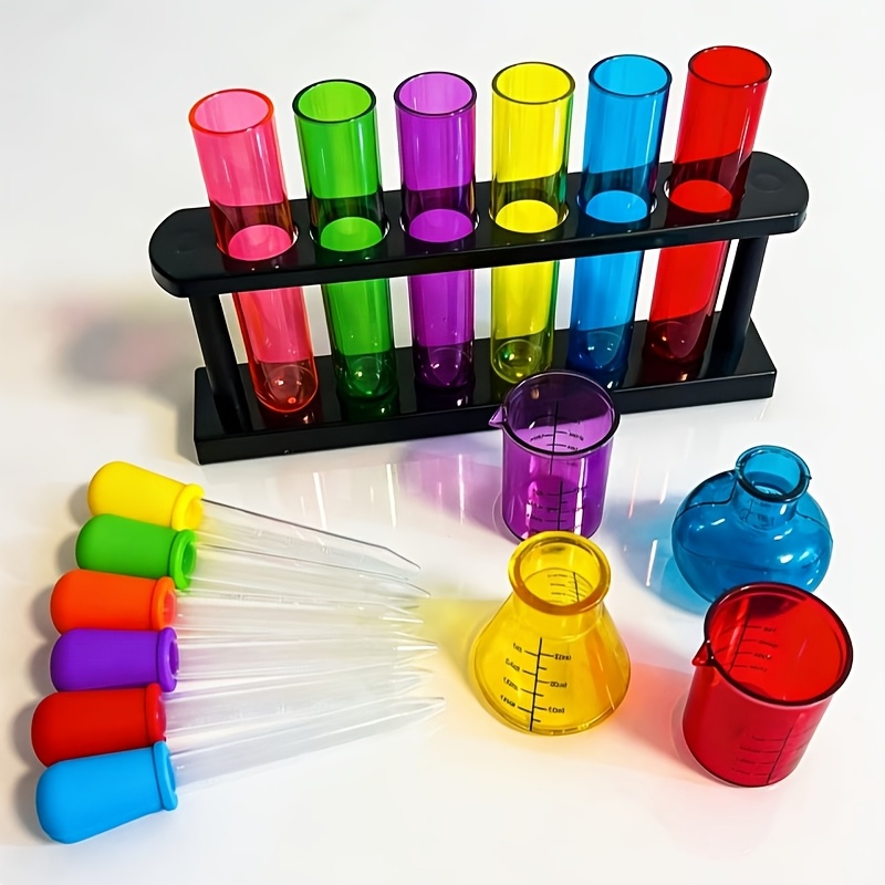 TEMU A Laboratory Measurement Kit Containing 16pcs In Total, Including 6 Test Tubes With Stands, 6 Pipettes, And 4 Measuring Cups. Designed