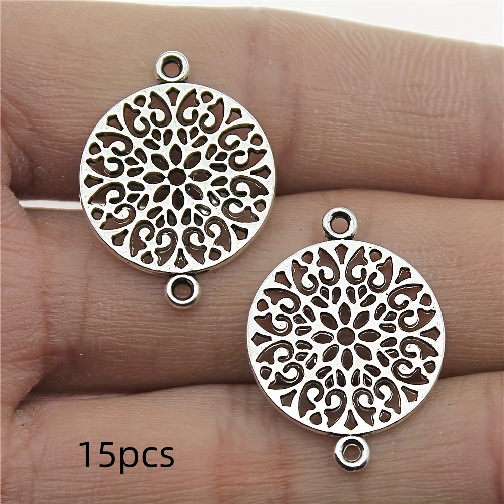 Image of 15pcs Hollow Connector Charms, Vintage Silvery Alloy Pendant - For Jewelry Making Bracelet Necklace Earrings Perfect Additions