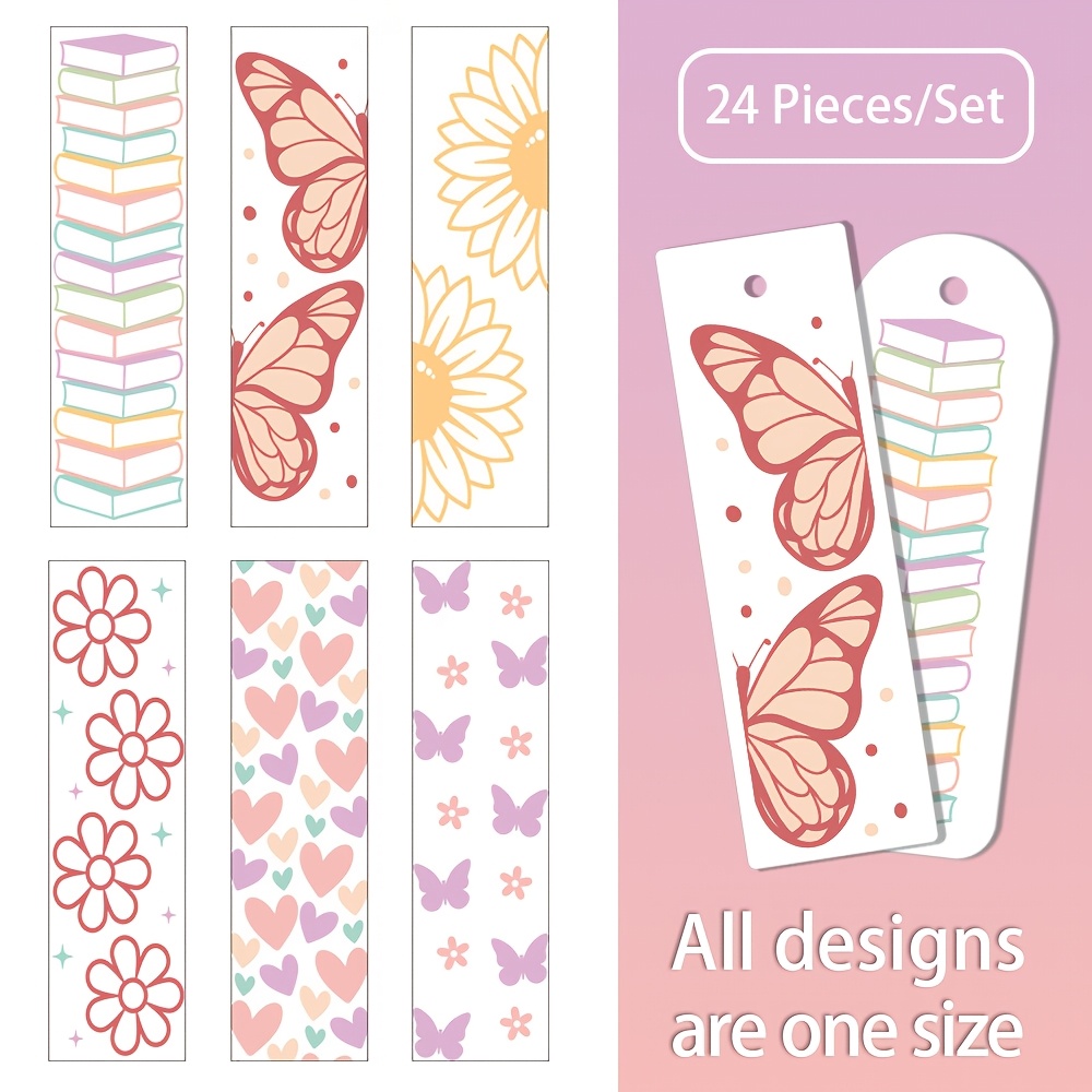 

24pcs Vinyl Bookmark Stickers Set, Waterproof Uv Dtf, Butterflies & , Diy Crafts, Book & Pen Decoration, Ideal Reading Gift