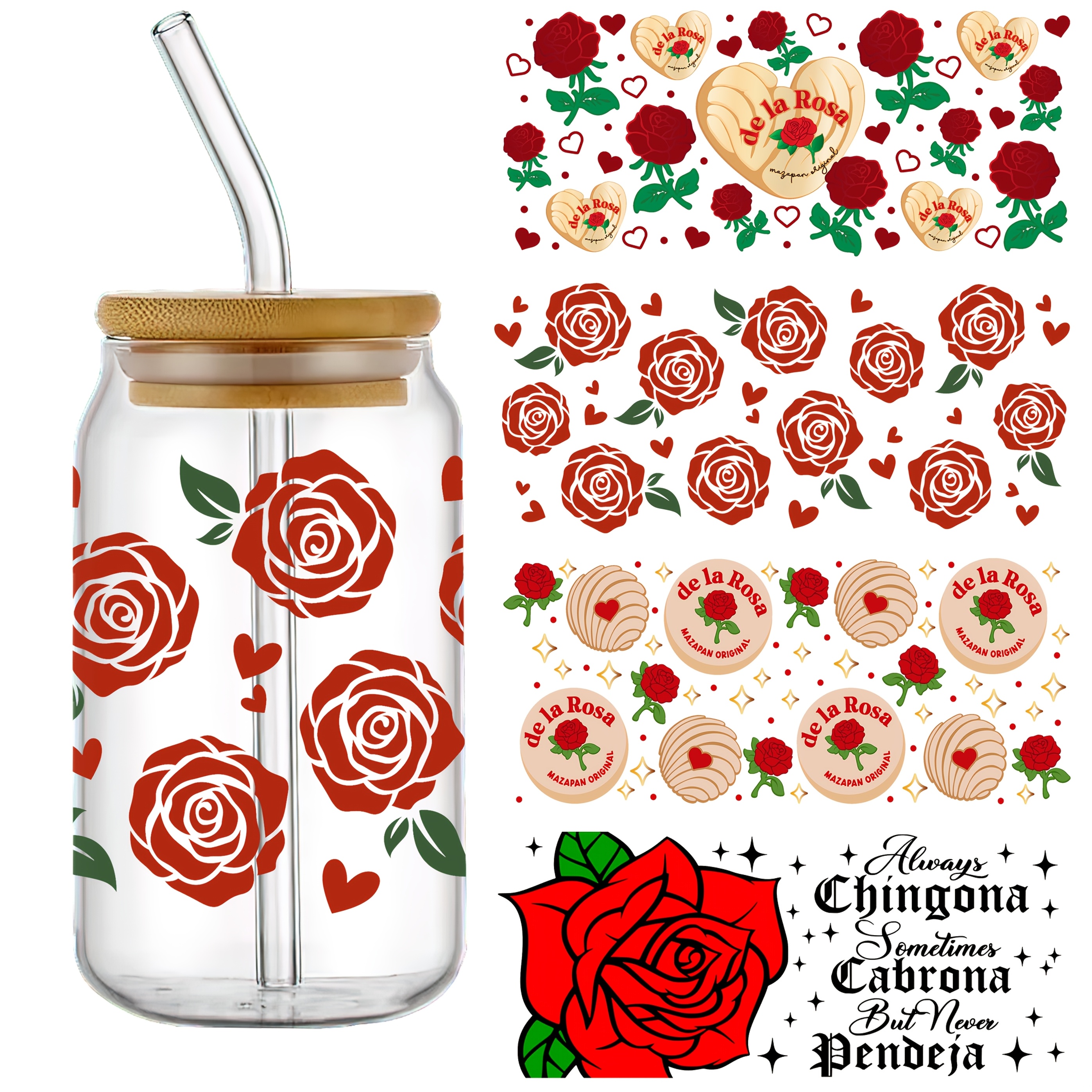 

4-pack Hdpainting 3d Rose Decals, Waterproof -resistant Uv Dtf Self-adhesive Designs, High-quality Transfers, 4.3" X 9.4" For Glassware And Bottles, Valentine's Day Decor