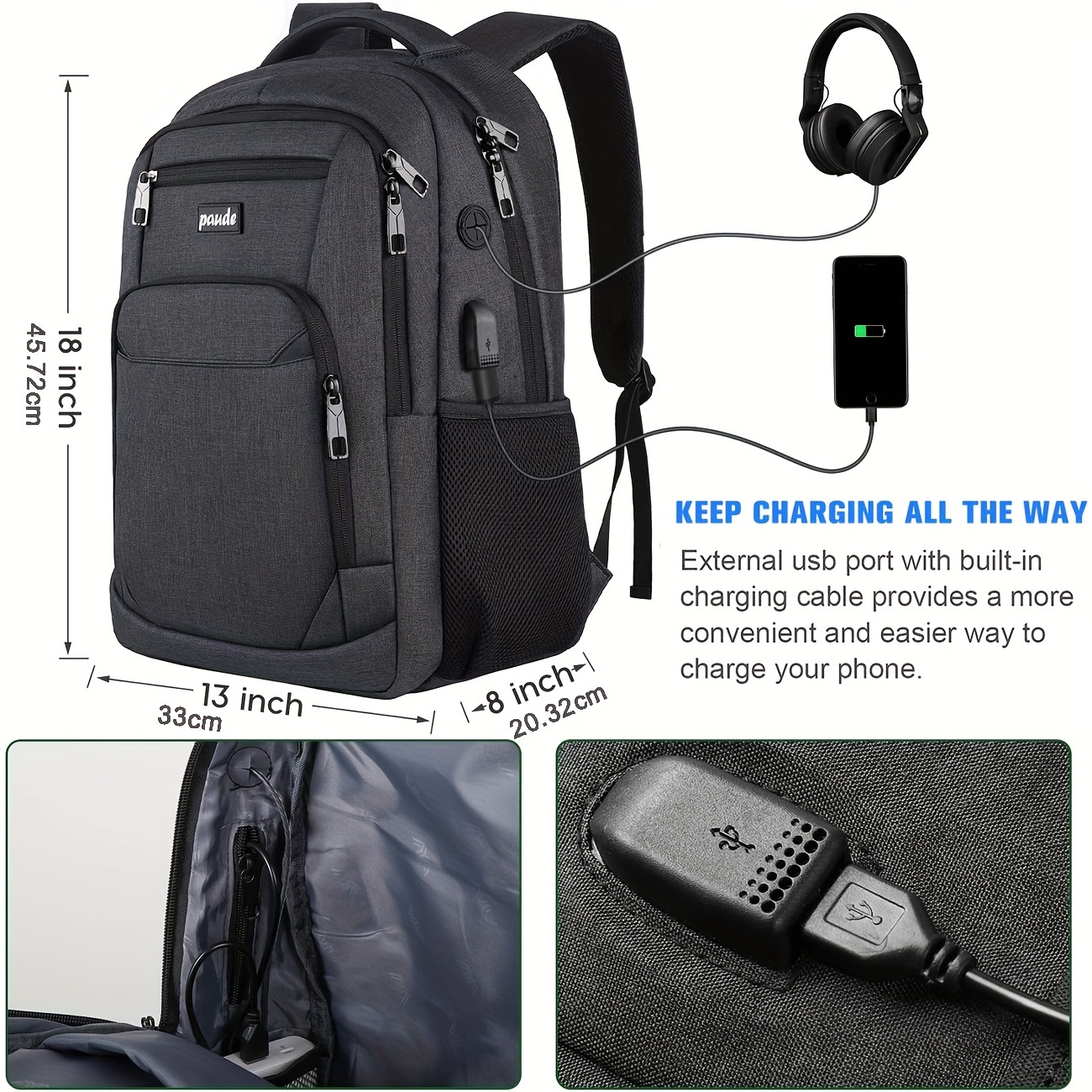 Backpack for Men and Women, School Backpack for Teens, 15.6 inch Laptop Backpack with USB Charging port for Business College Travel