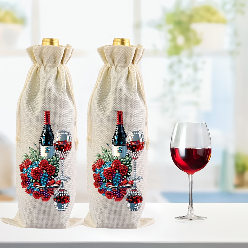 TEMU 2pcs Diy Diamond Painting Wine Bag Decoration Set, Rose Red Wine Champagne Themed 5d Diamond Painting Kit, Adult Numbered Diamond Sticker Art,