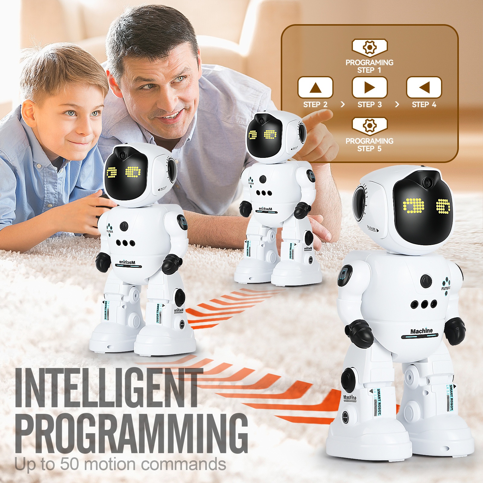 Kids' Smart Remote Control Robot Toy, Programmable Remote Control Robot with Gesture Sensing Walking and Dancing Birthday Gift Suitable for 6 7 8 9 Year Old Boys and Girls
