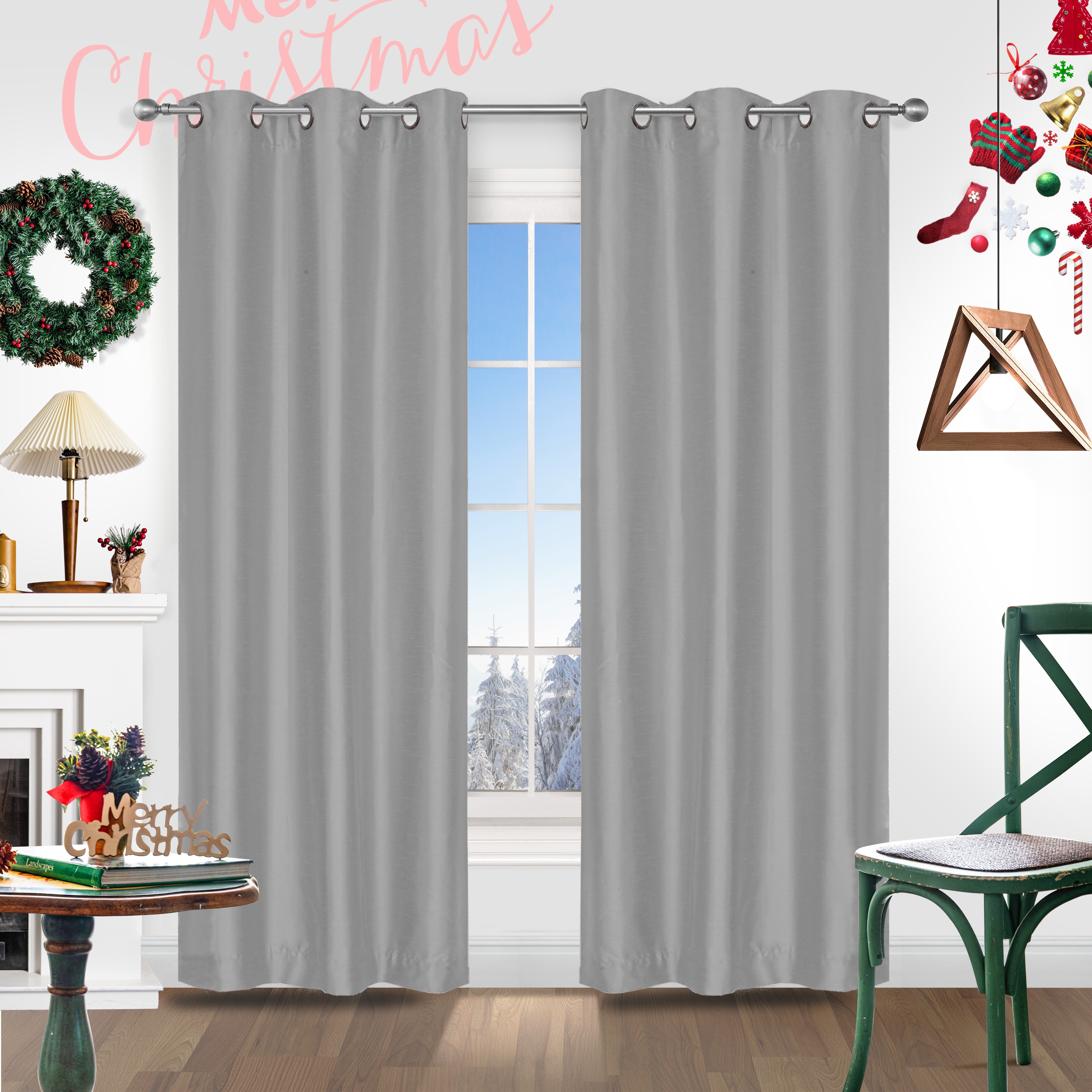 2pcs christmas curtains   silk grommet top curtains room decoration light filtering curtains   living room bedroom office kitchen and study home decor details 3