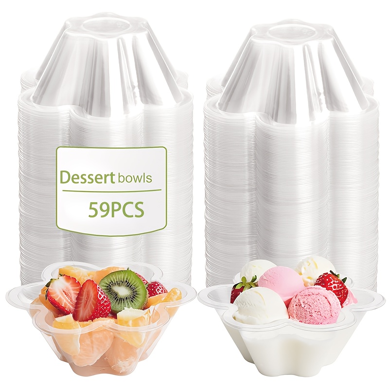 Image of 29pcs/59pcs/89pcs 8oz Clear Plastic Dessert Cups, Clear Flower Shaped Ice Cream Small Party Serving Bowls For Ice Cream, Fruit, , Disposable Snack, Party Serving Bowls For Ice Cream, Nuts And Salad