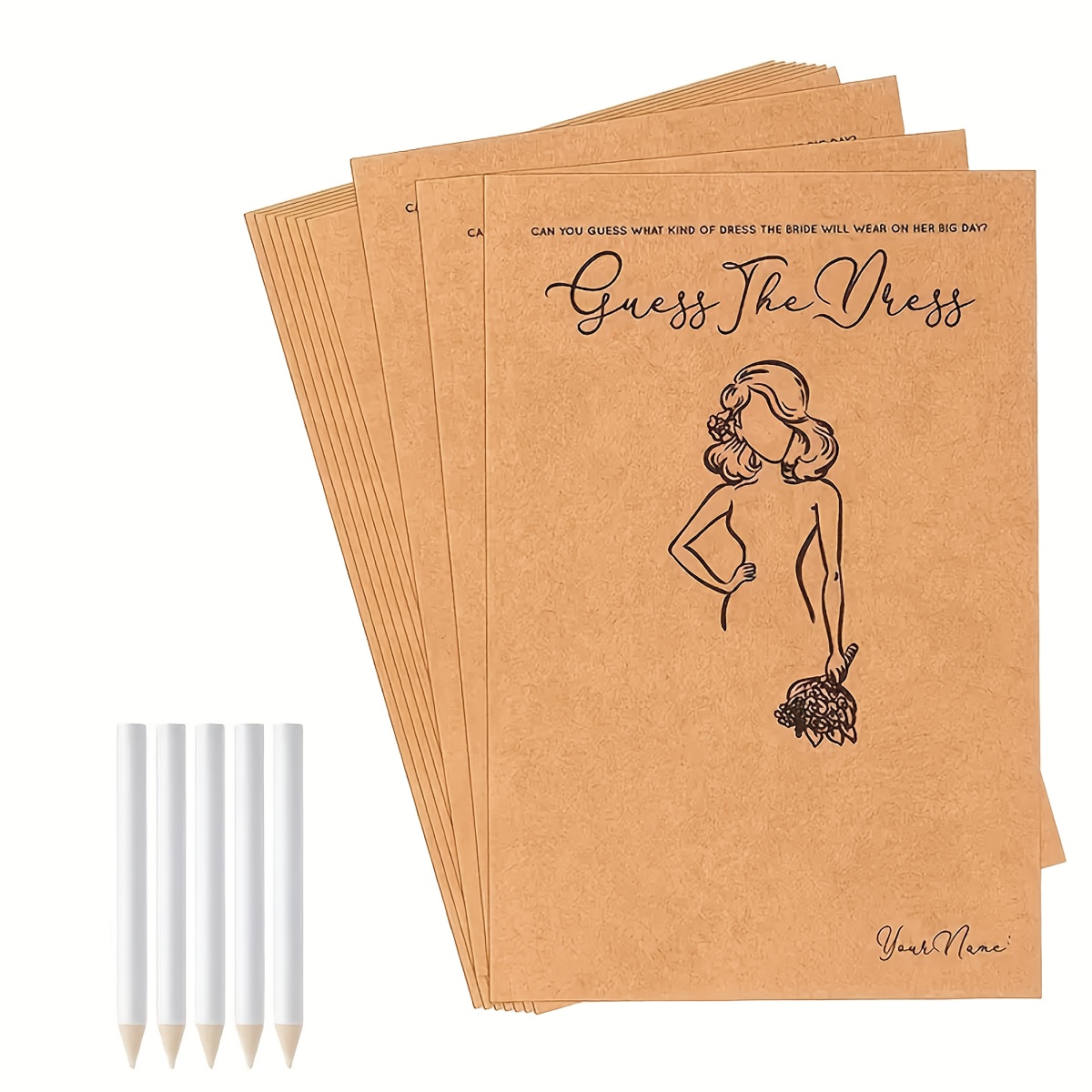 E-shop 5-Pack Raten Sie das Kleid Brautdusche Spielset mit Hochzeitsdusche Spielkarten wasserlöslichen Stiften, Spaßige Hochzeitsdeko Partyzubehör ()