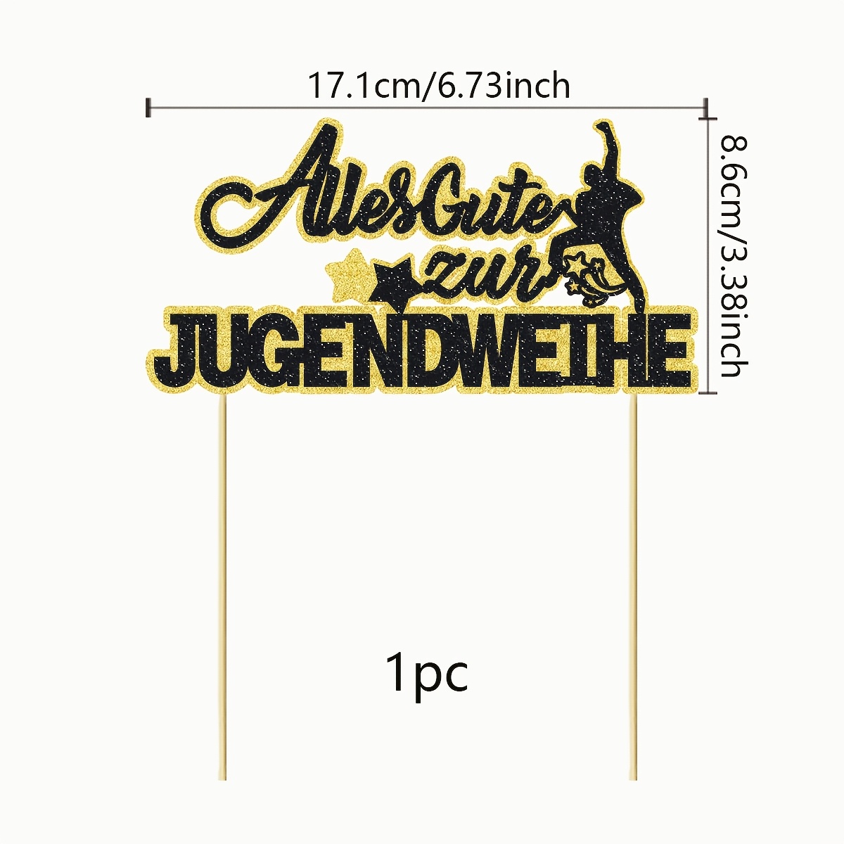 1pc Glitter Jugendweihe Cake Topper | Black & Golden Sparkly Cake Decoration For Youth Ceremony, Teenager Transition Party Decor, High Quality Glitter Paper