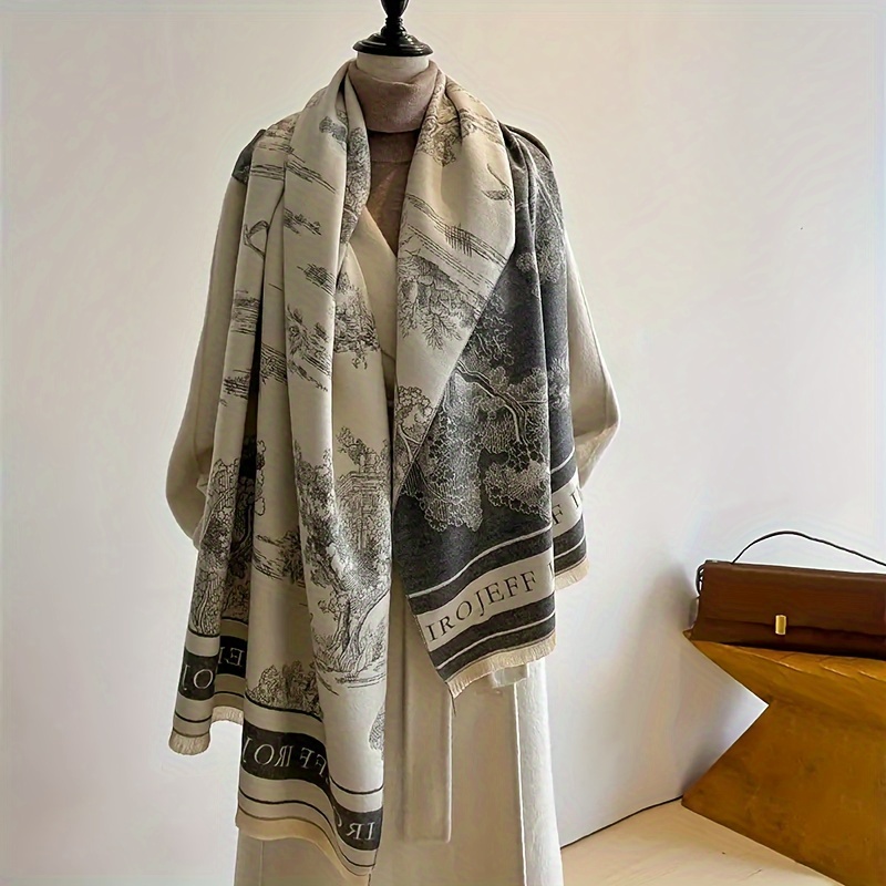 

Elegant Vintage Floral Jacquard Scarf - Soft Imitation Cashmere, Warm & Windproof With Elegant Tassels For Autumn/winter