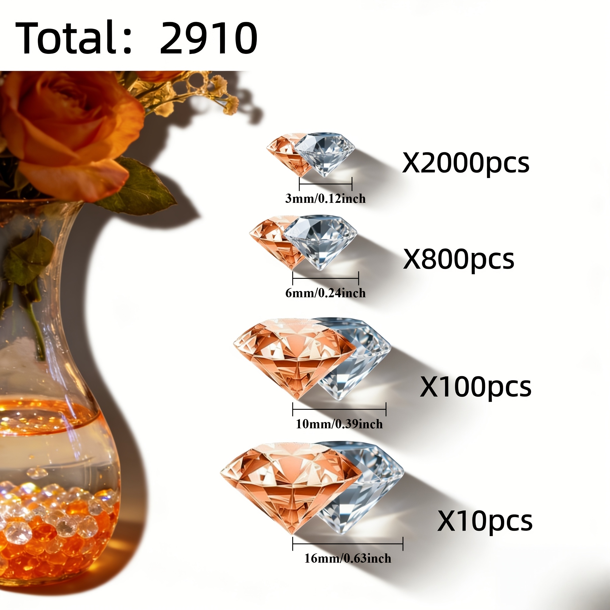 TEMU 2910pcs Orange And Acrylic Simulation Diamonds, Crystals For Crafts, Gems For Crafting, Diy Artworks, Spring Decorations, Bridal Shower Favors,