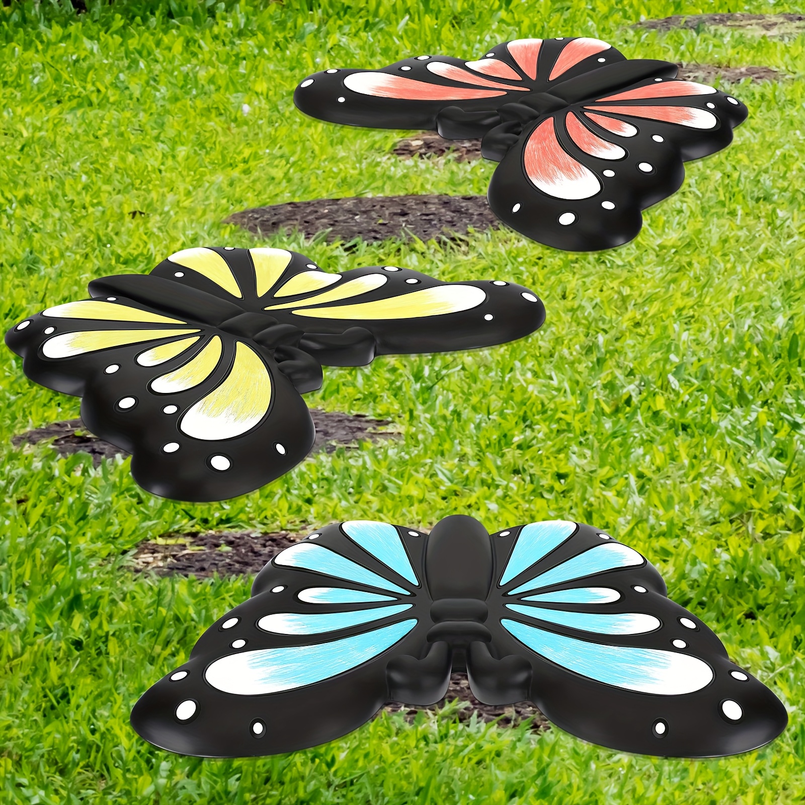 TEMU 3pcs Colorful Resin Stepping Stones For Garden, Lawn, And Pathway Decor - Vibrant Outdoor With Intricate , 9.84 X 7.28 Inch, Whimsical Garden