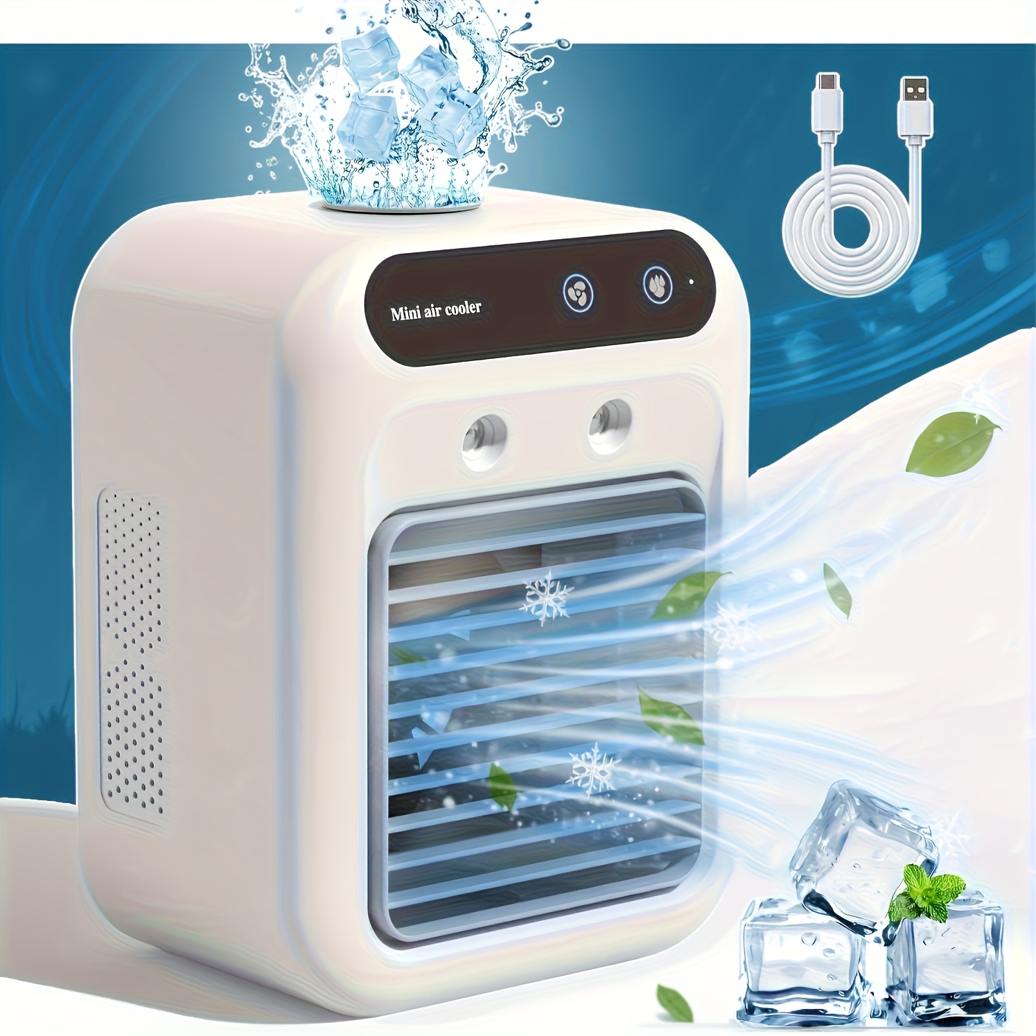 Portable RV Air Conditioner et Cooler - Mini ventilateur de climatisation rechargeable par USB - Dispositif de refroidissement de bureau portable - Mini refroidissement portable rechargeable par USB sans fil - Faible tension, fonctionnement silencieux, adapté pour dortoir, maison, bureau et voyage