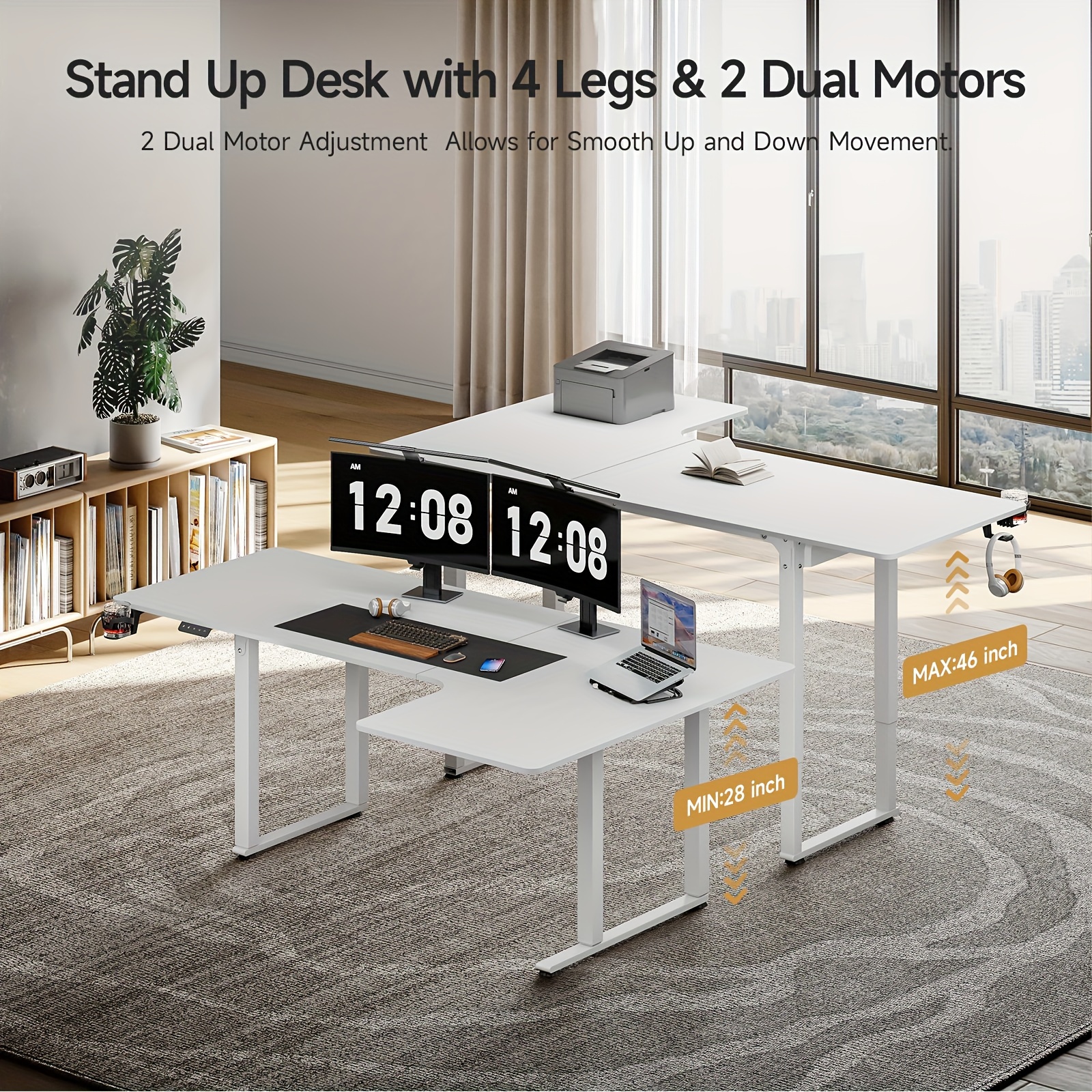 ergonomic l shaped white office desk electric adjustable - Temu