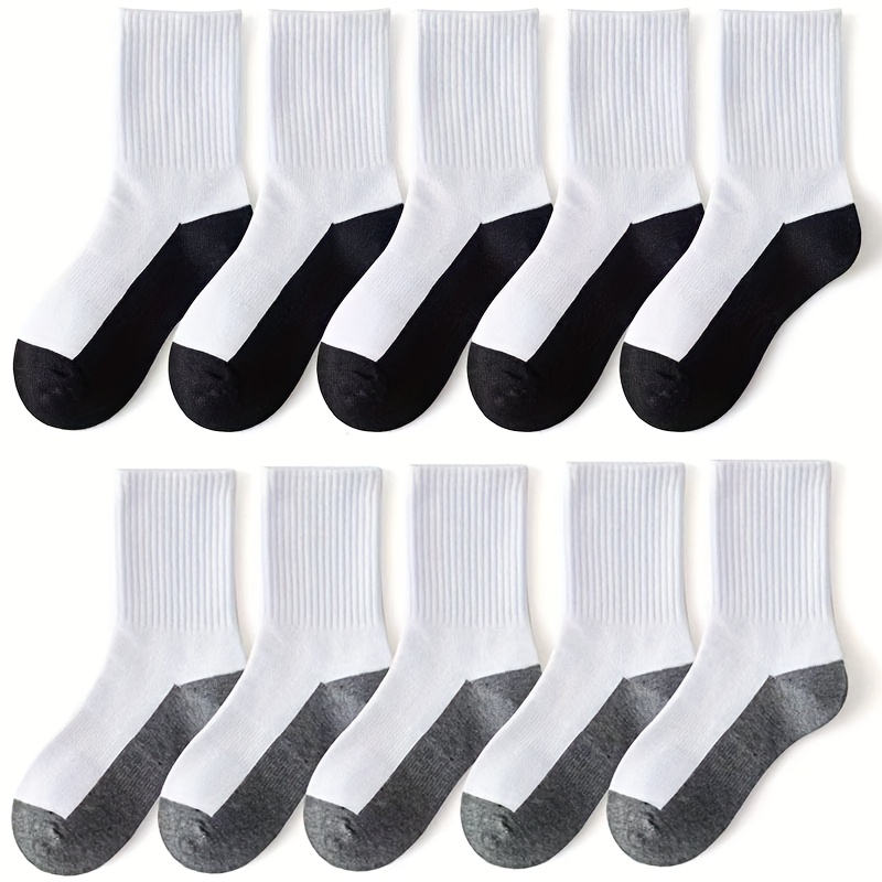 TEMU 5 Pairs/10 Pairs Breathable Comfortable Socks, Suitable For Men Below Mid-knee, Black White And Gray White , Ideal For Outdoor Activities