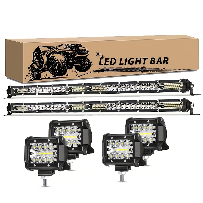 TEMU 2x 22inch Led Light Bar + 4 X 4" Car Work Light Offroad For Truck Car Off Road