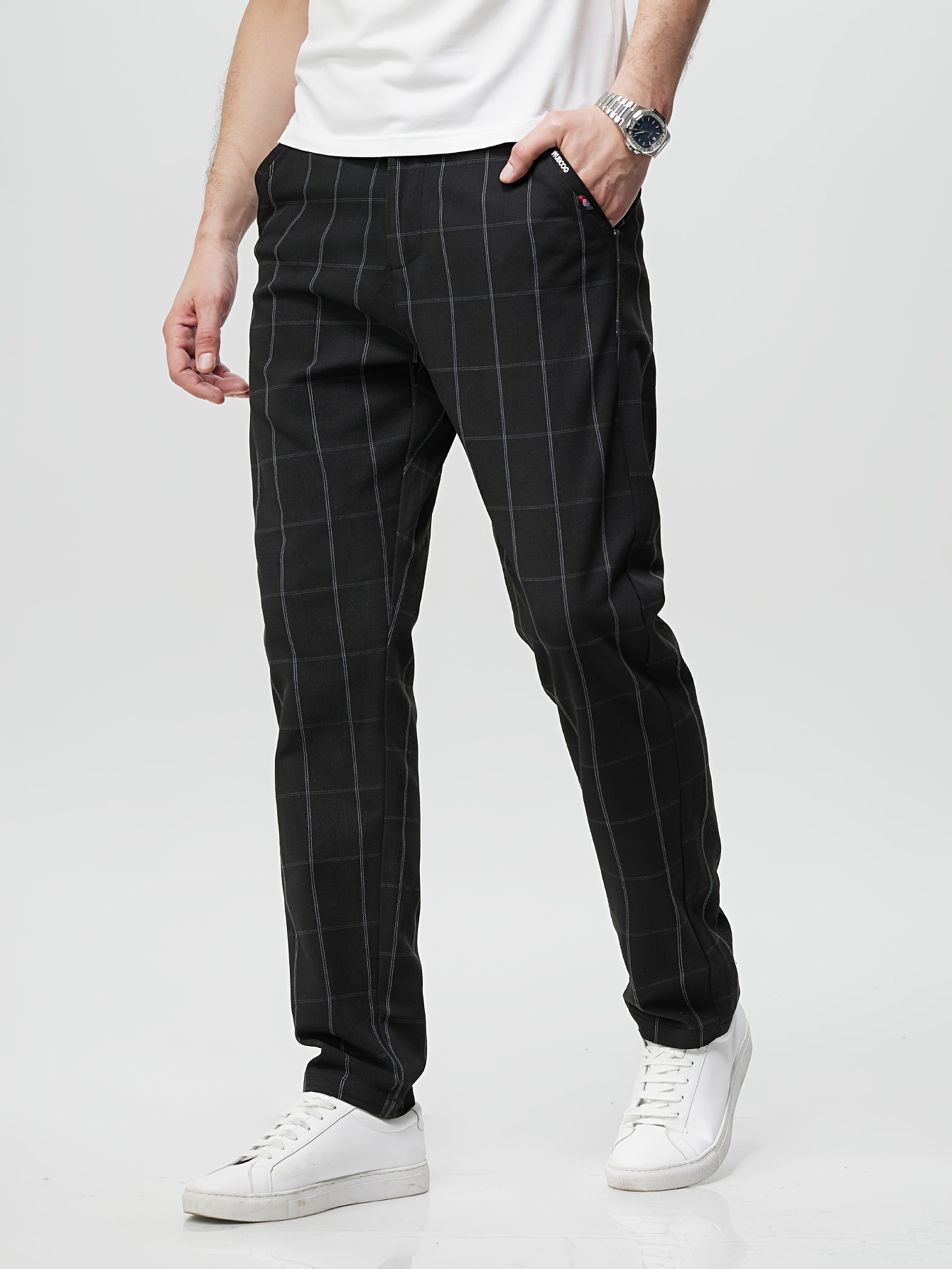 Plaid Pattern Men's Casual Pants Men's Slim Fit Long Pants - Temu