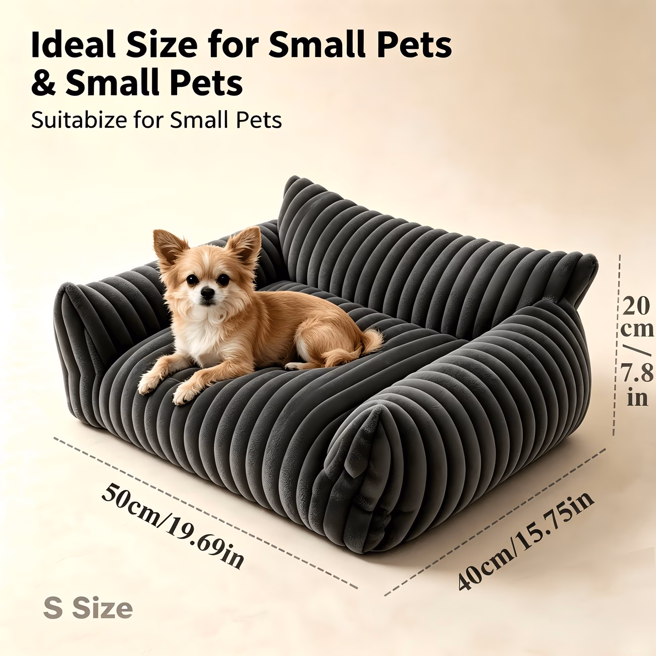 plush pet sofa bed high back comfortable cat couch soft ribbed dog bed for small dogs cats raised edge cushion pet sleeping bed with non slip multi scene furniture s size 19 69 15 75 7 8in Product details 0