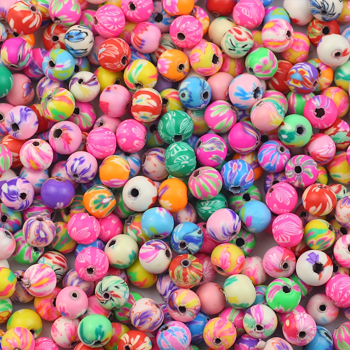 TEMU 200/100pcs 6-12mm Printed Soft Polymer Clay Beads, Assorted Colors, Loose Beads With Holes, Multiple Sizes Available, Suitable For Diy Handmade