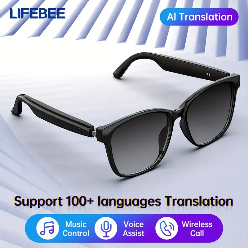 smart glasses with 144 languages blue light filtering polarized lenses low latency audio built in mic speakers assistant wireless usb rechargeable ideal for driving travel travel accessories durable eyewear Product details 1