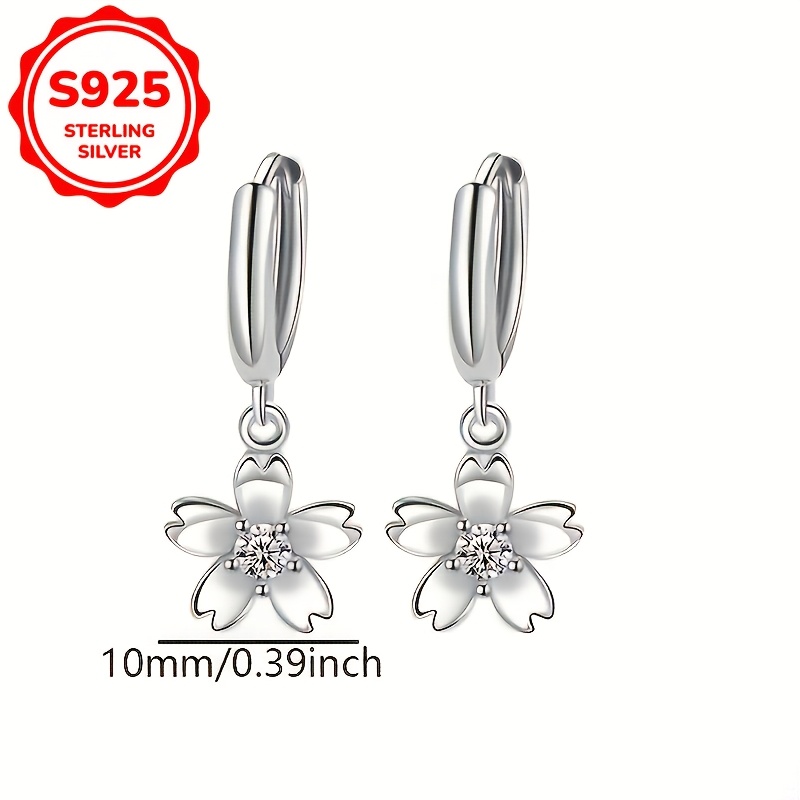 Women's 925 Silver Petal Drop Earrings, Heart Design