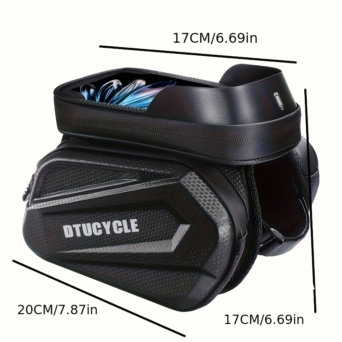 TEMU Bike Handlebar Bag, 7-inch Touchscreen Phone Pouch, Adjustable Strap, Eva Hard Shell, Top Tube Storage Case, Cycling Accessory