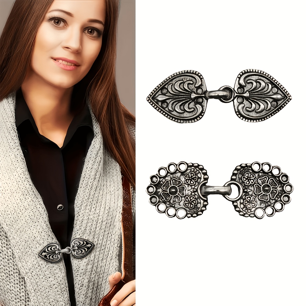 TEMU 2 Sets Of Vintage Spiral Triangle Sweater Clips, Retro Shawl Clips, Cardigan Collar Buttons, Shawl Fasteners, Everyday Shirt Clips