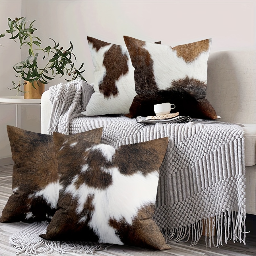 

4pcs Set Vintage-inspired Fur Print Throw Pillow Covers, Soft Short Plush, Zip Closure - Living Room & Bedroom Decor, Machine Washable, Decorative Pillows