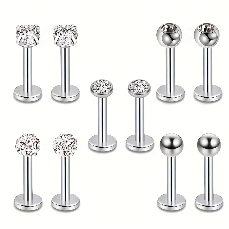 

10pcs Elegant & Sexy Stainless Steel Lip Ring And Stud Earring Set With Sparkling Zirconia - Barbell Piercing Jewelry For & Parties, Jewelry Set