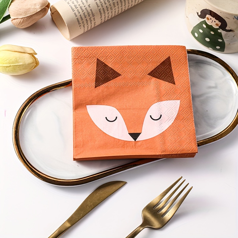E-shop 20 Stück Süße Fuchs-Druck Servietten, 10"x10", Doppellagig für Geburtstagsfeiern, Familientreffen und Café-Dekor, Hotel, Essenspapier