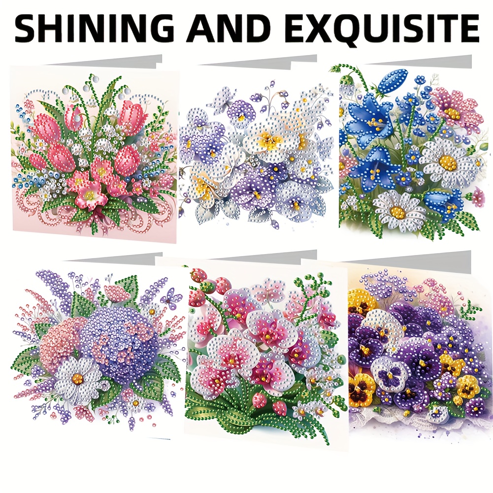 E-shop 6-teiliges DIY Strass-Kunst Grußkarten-Set mit 6 Umschlägen, Mosaik-Design Handgemachte Karten, Unregelmäßige/Runde Diamantverzierungen,