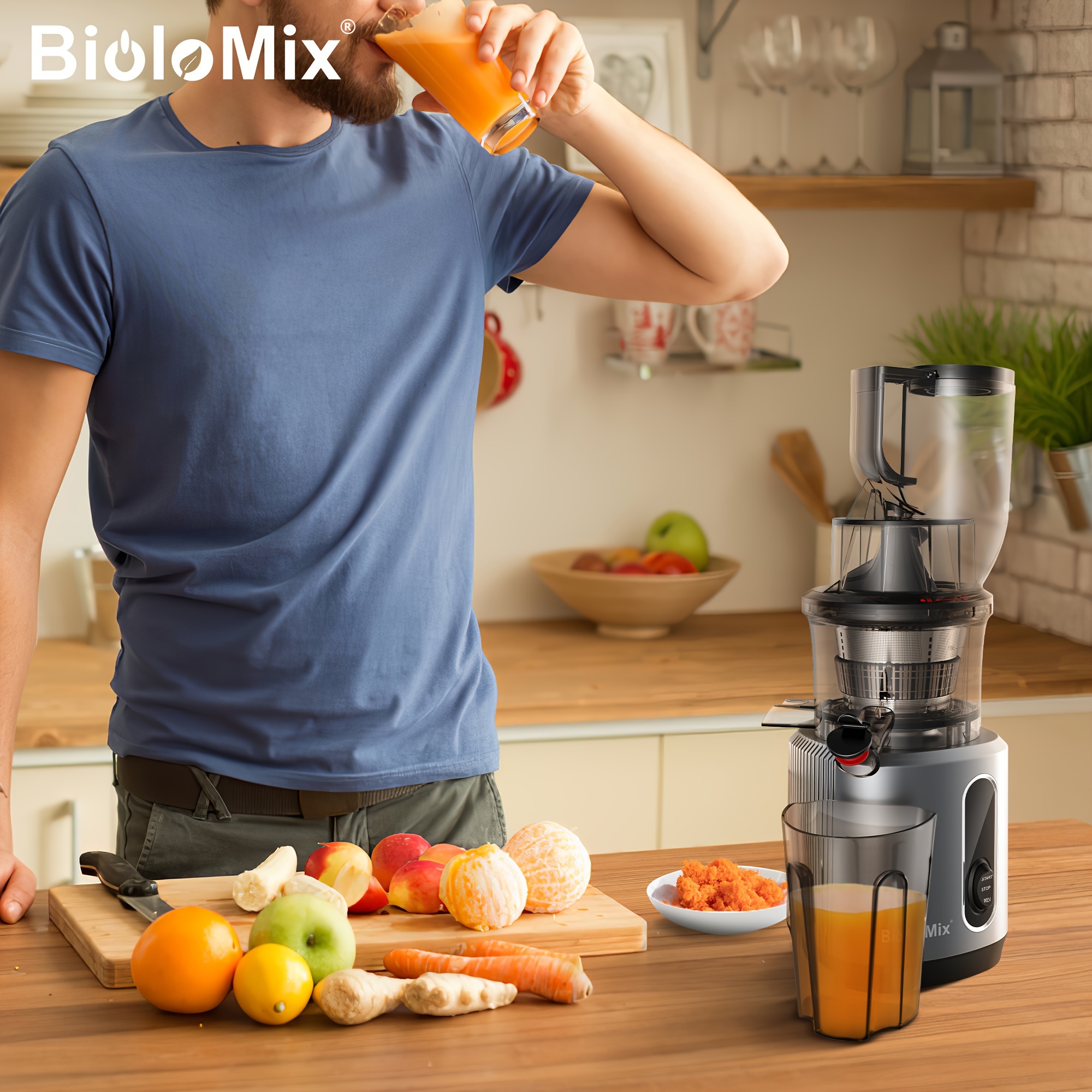 wide chute slow masticating juicer bpa free cold press juicer blender fit whole fruit and vegetable details 1