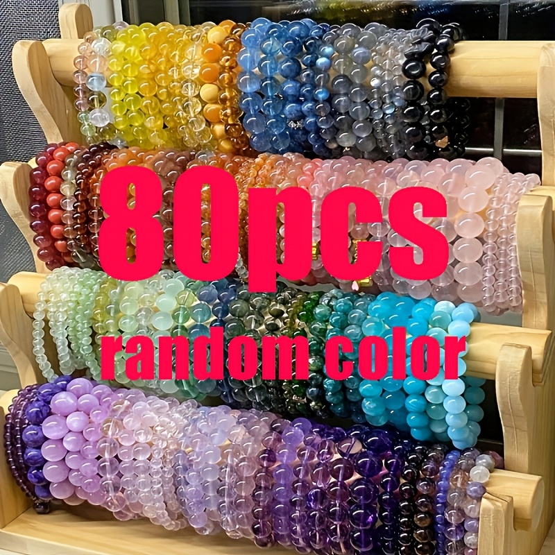 TEMU Set Of 80pcs Random Color (80 Beaded Bracelets) Vibrant 8mm Elastic Bracelets Made Of Glass Beads - Multi-colored Beads Are Use, Celebrations,