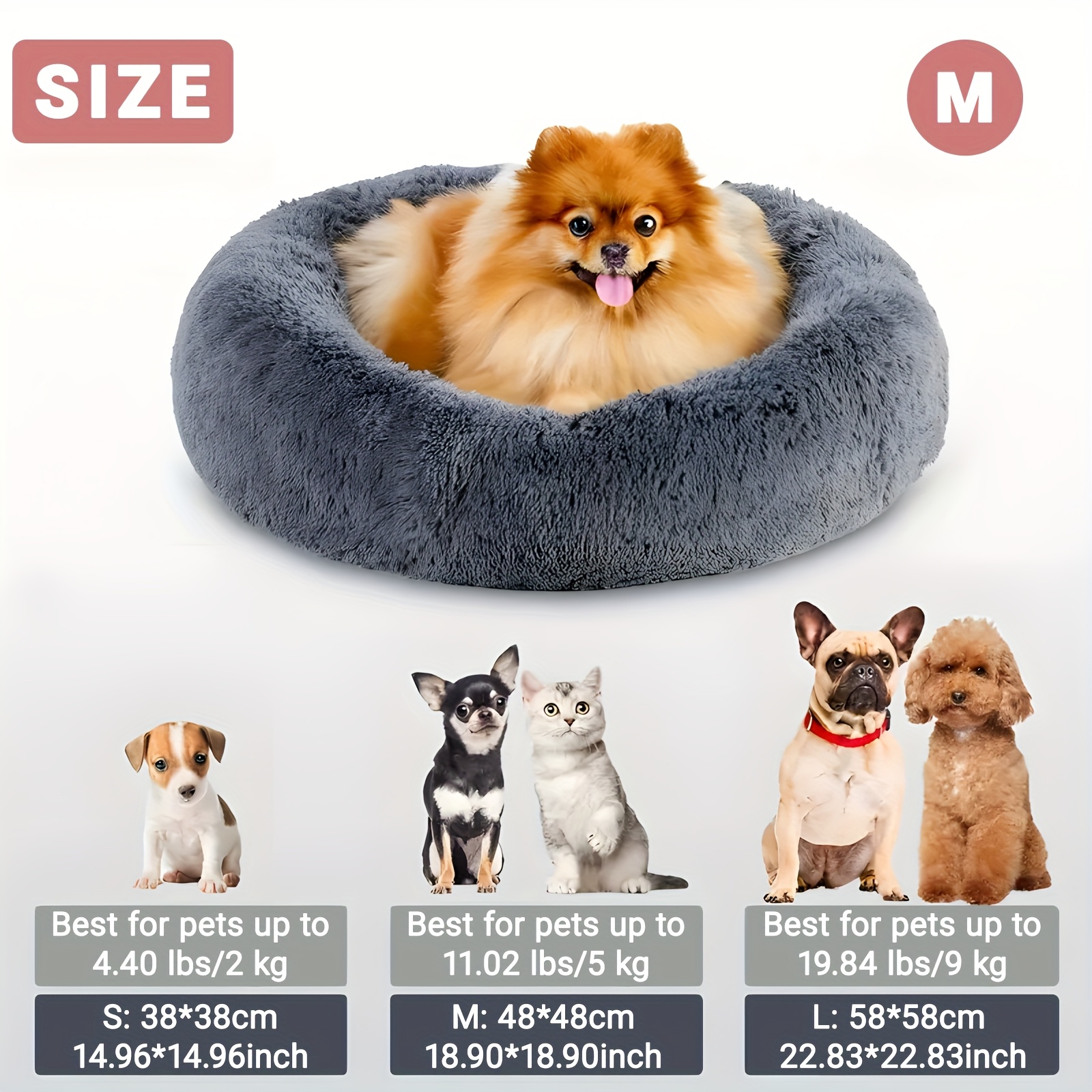 TEMU Matelas douillets de donut pour chiens, tapis de cage et lits pour chats - Doux, moelleux, fabriqués à partir de fausse fourrure, chauds et