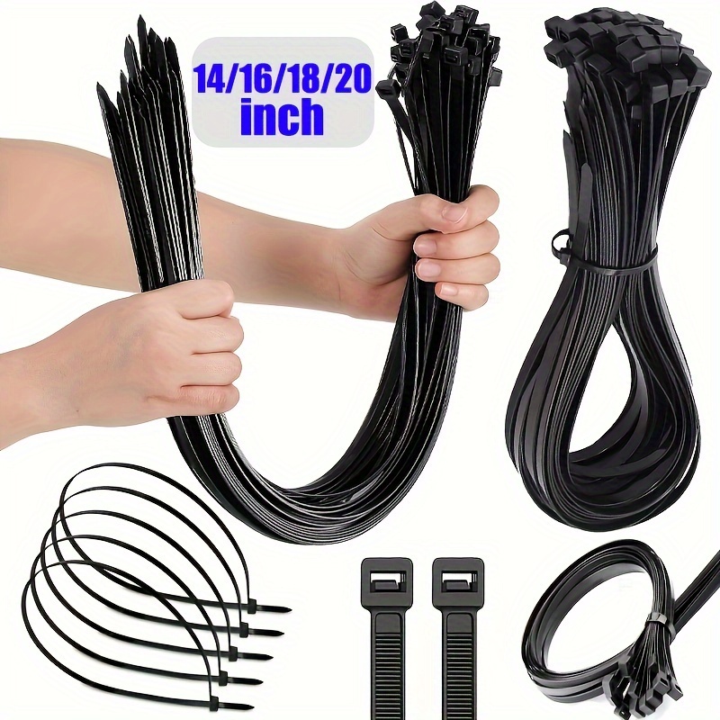 

20 Pcs Multi-purpose Self-locking Cable Ties - 14/16/18/20 Inch Black & White, High-tensile Plastic Ties, 50lb Anti-pull Strength