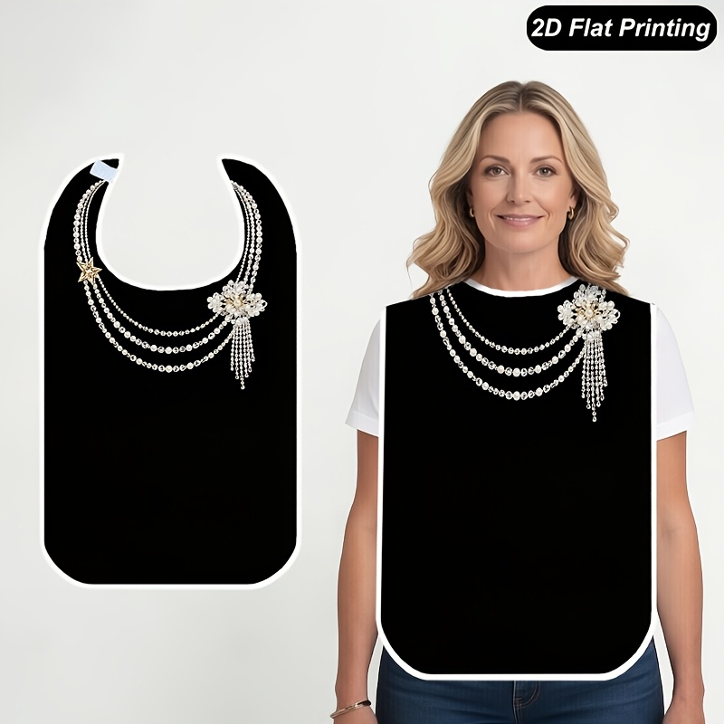 TEMU 1 pièce Bavoir pour adulte, convient aux hommes, femmes et personnes âgées, tablier-serviette avec bavoir imprimé à plat 2D motif collier de