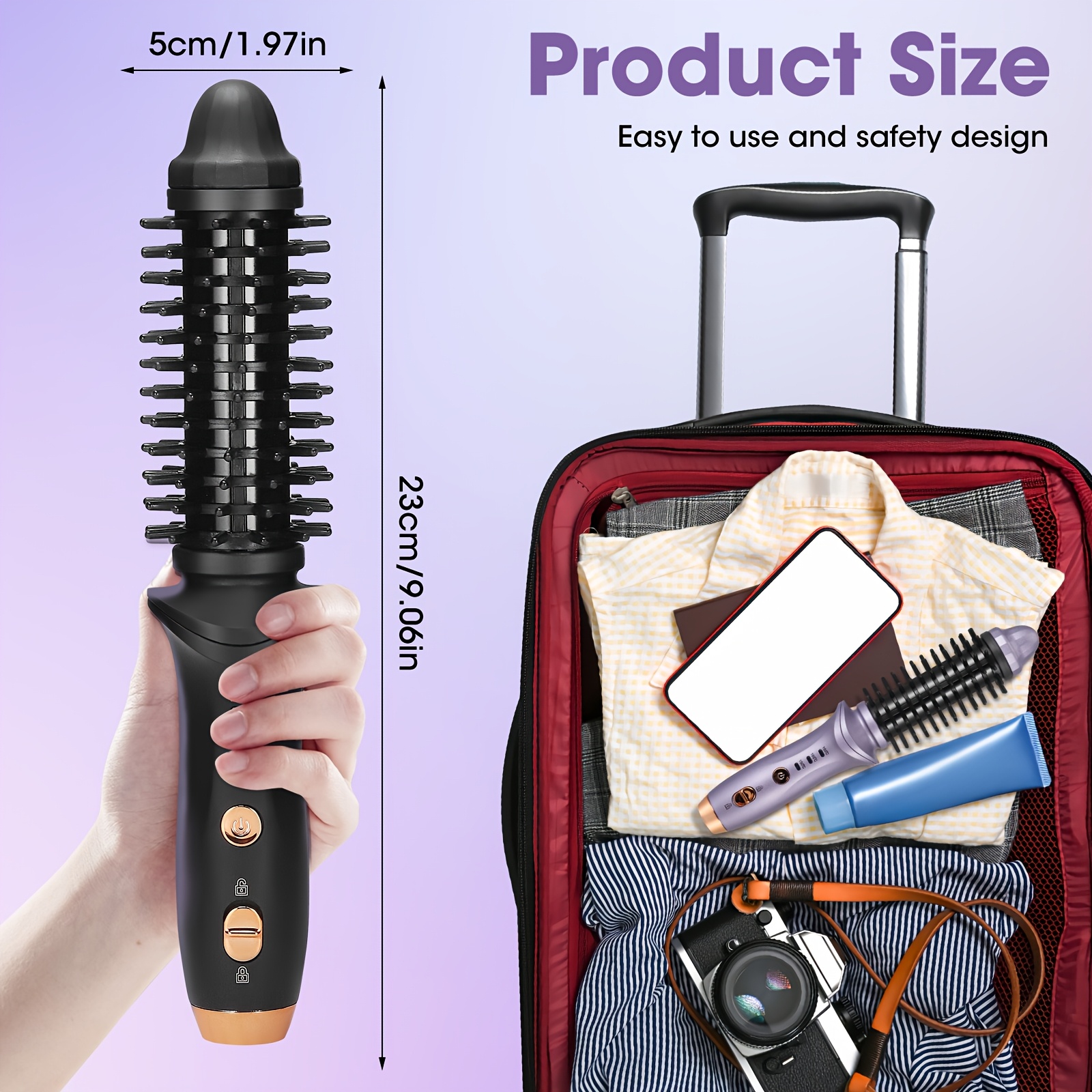 TEMU 3in 1 Cordless Hair Styling Brush, Portable Curling & Straightening Tool, Mini Travel Hair Brush For Women Daily Use