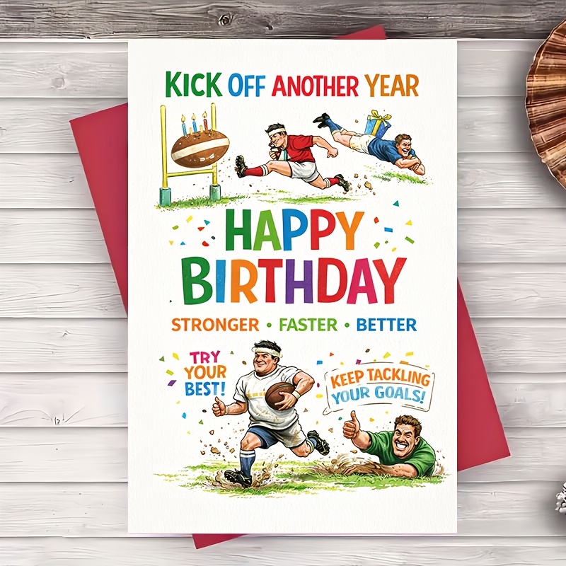 TEMU 1pc Greeting Card Birthday Card Funny Sports Theme Another Year Happy Birthday Stronger Faster Him Office Coworker Celebration
