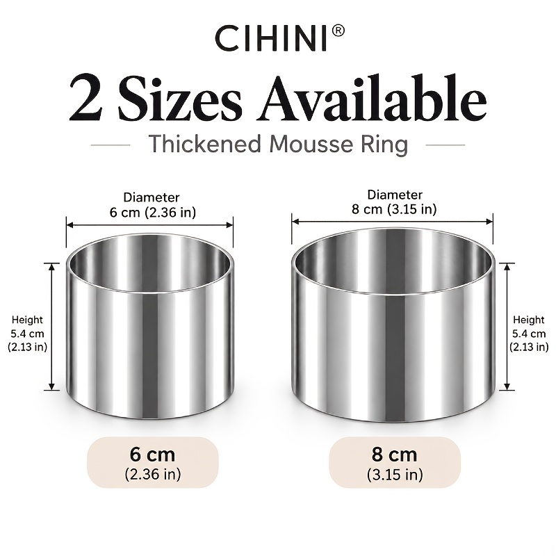 TEMU Cihin 2pcs Elevated And Thickened Stainless Steel Mousse Rings, Set Of 2 Round Stainless Steel Mousse Rings In Different Sizes, Suitable For